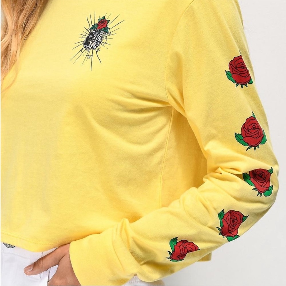 Empyre Long Sleeve Yellow Cropped Top Women’s - Skull and Roses